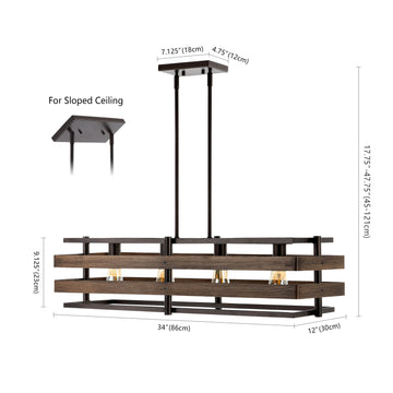 Horizon 34" Rustic Farmhouse Iron Linear LED Pendant - JONATHAN Y